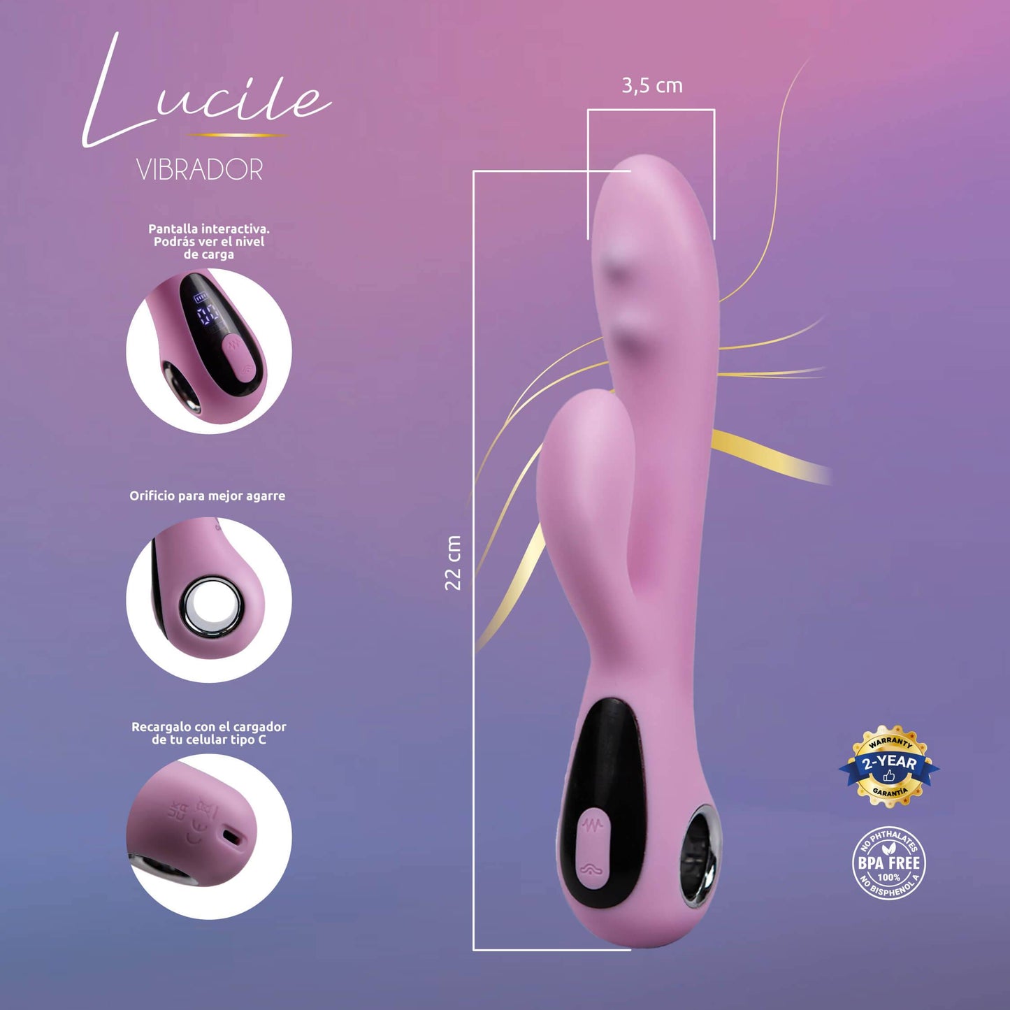 Conejo Vibrador Lucile con Perlas para Punto G - La Maleta Rosada Sex Shop