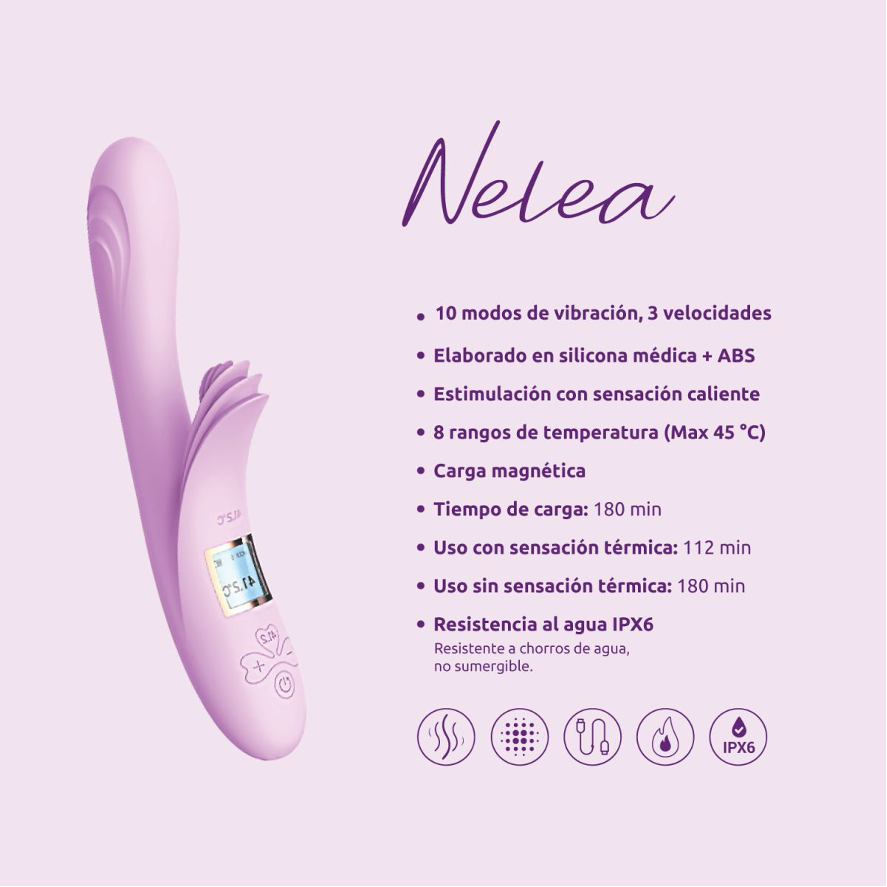Conejo Vibrador Nelea con Temperatura - La Maleta Rosada Vibrador Femenino
