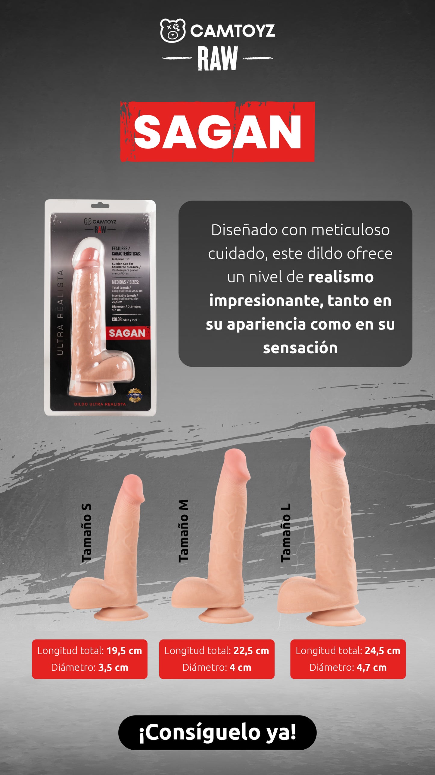 Dildo Ultra Realista con Piel Deslizable Sagan - La Maleta Rosada Consolador con Piel