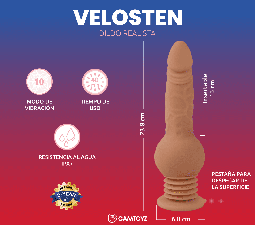 Dildo Vibrador Realista con Empuje Velosten - La Maleta Rosada Consolador Realista