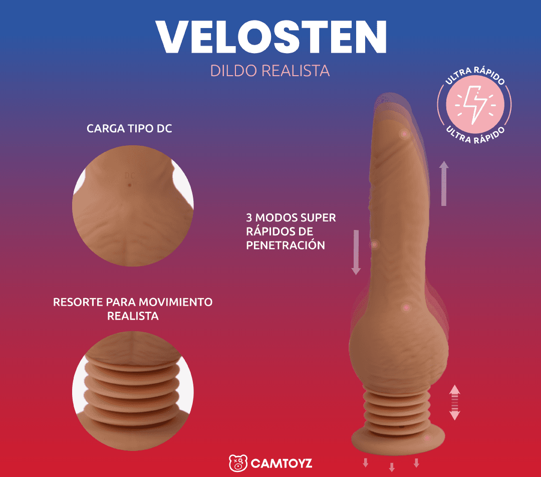 Dildo Vibrador Realista con Empuje Velosten - La Maleta Rosada Consolador Vibrador
