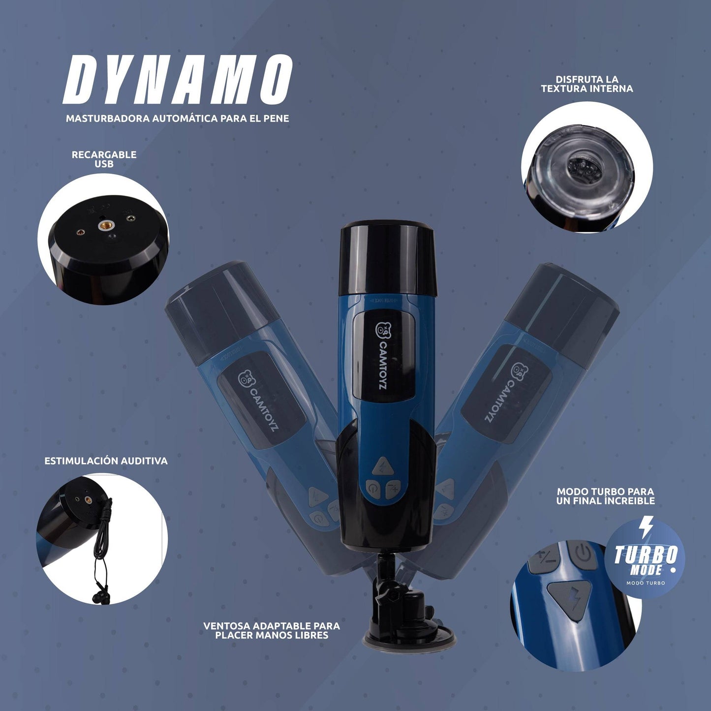 Masturbador Masculino con Rotación y Empuje Dynamo - La Maleta Rosada Juguetes Masculinos
