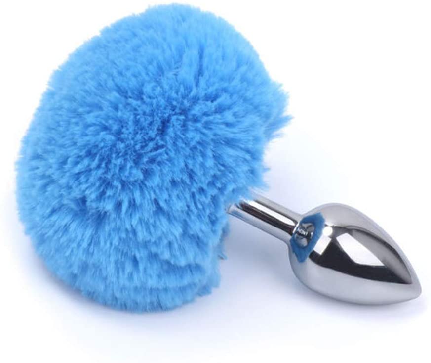 Plug Anal Metálico Cola de Conejo Azul - La Maleta Rosada Sex Shop