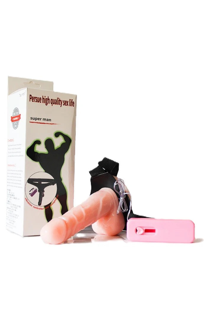Arnés Realista con Vibración Quality 15.5 cm - La Maleta Rosada Dildo Con Arnés