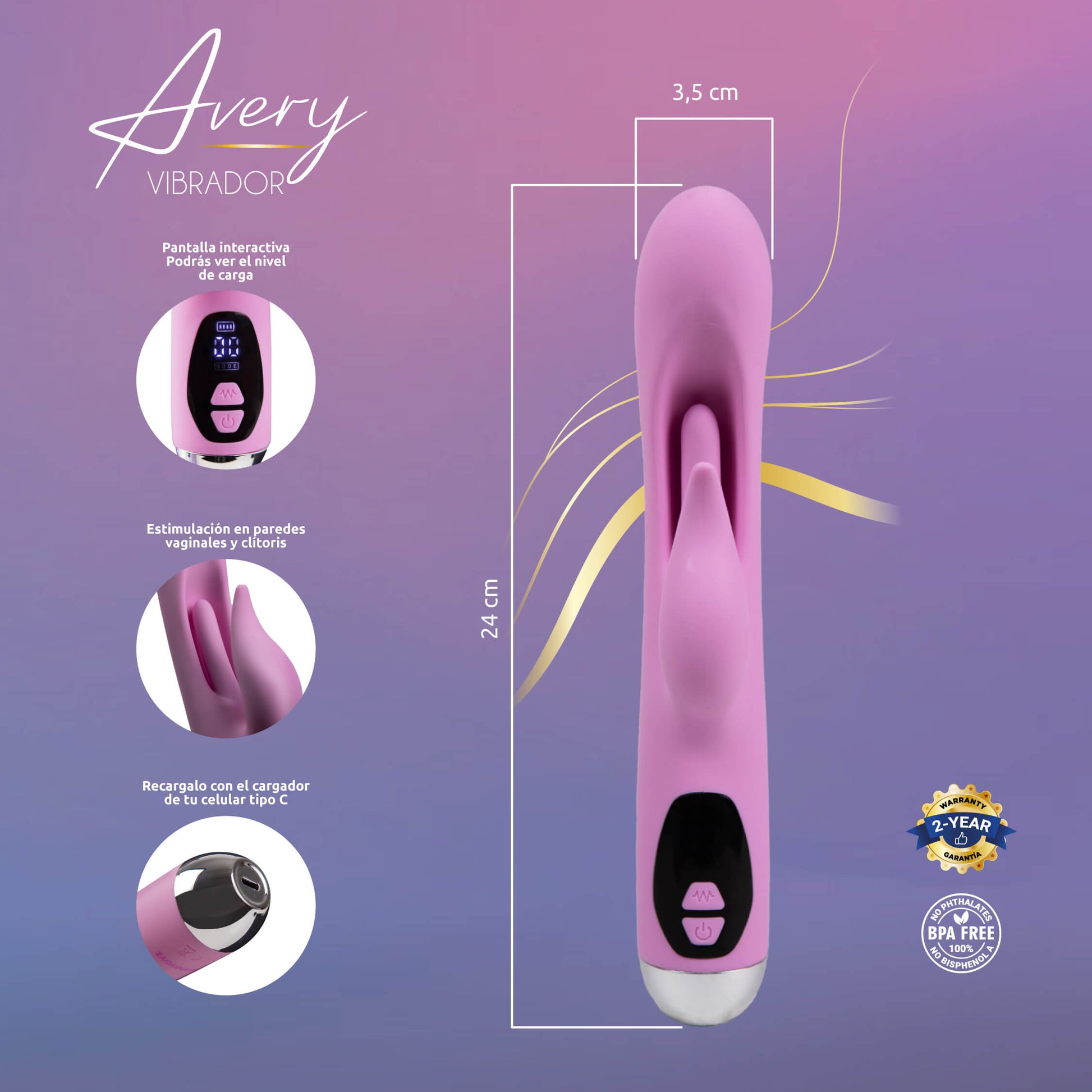 Conejo Vibrador Avery con Estimulación de Punto G - La Maleta Rosada Juguetes Sexuales