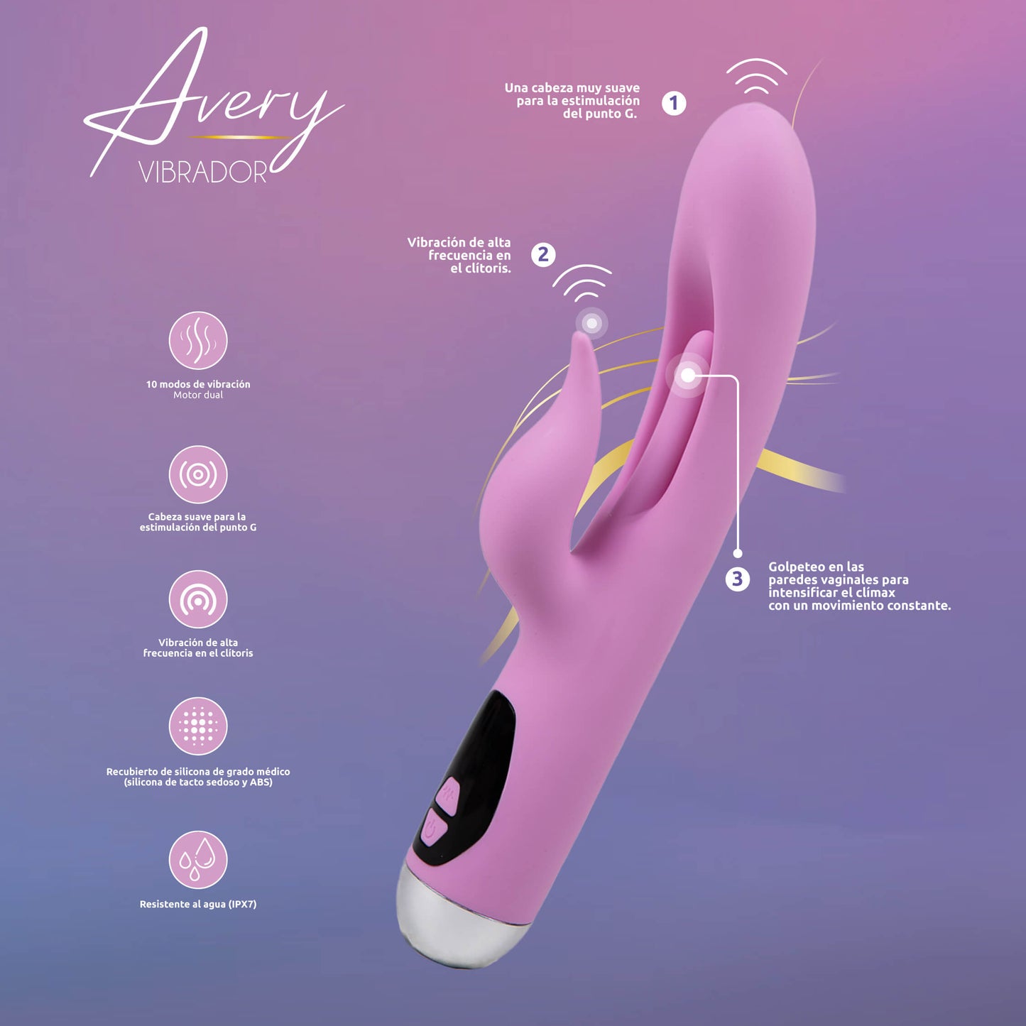 Conejo Vibrador Avery con Estimulación de Punto G - La Maleta Rosada Tienda Sexual