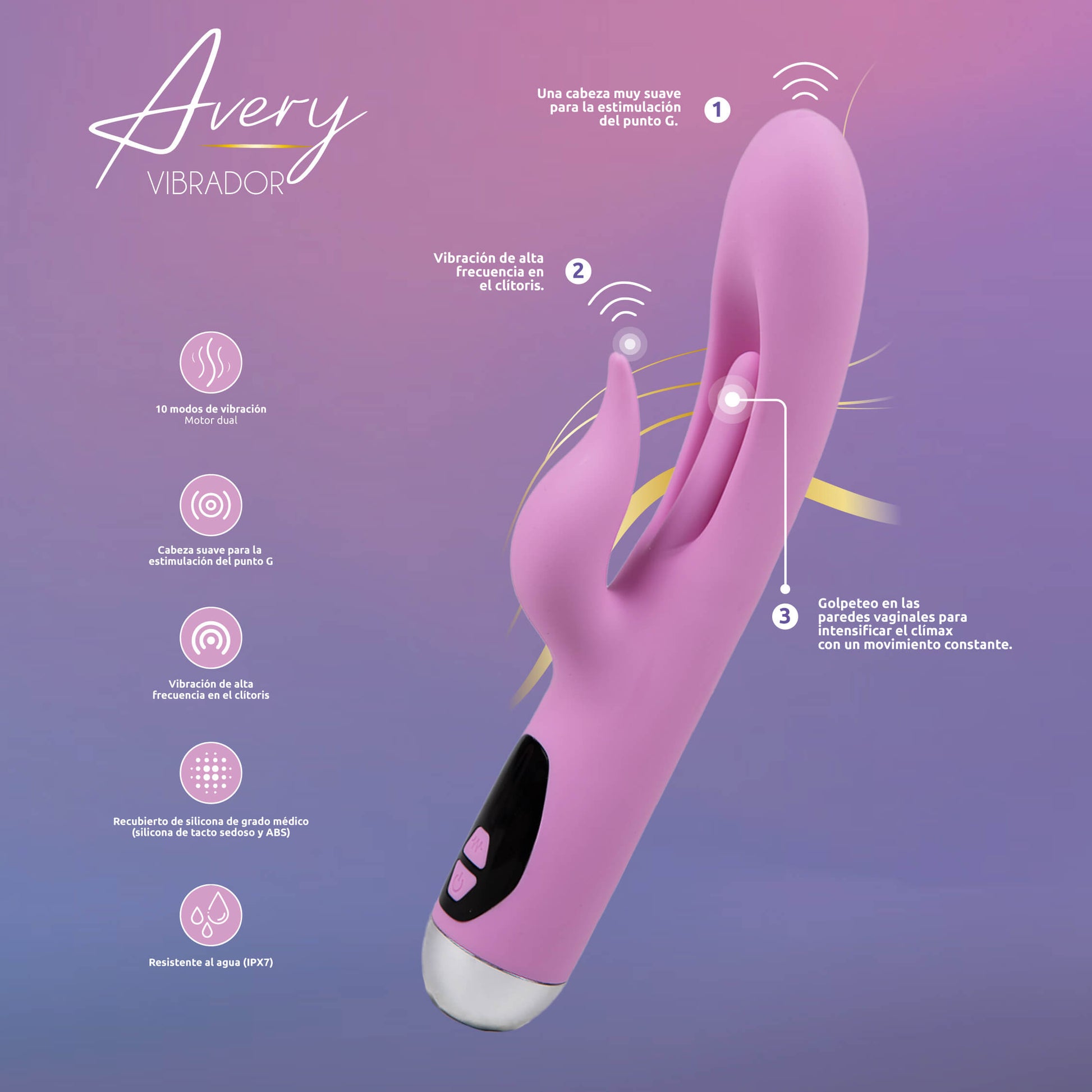 Conejo Vibrador Avery con Estimulación de Punto G - La Maleta Rosada Tienda Sexual