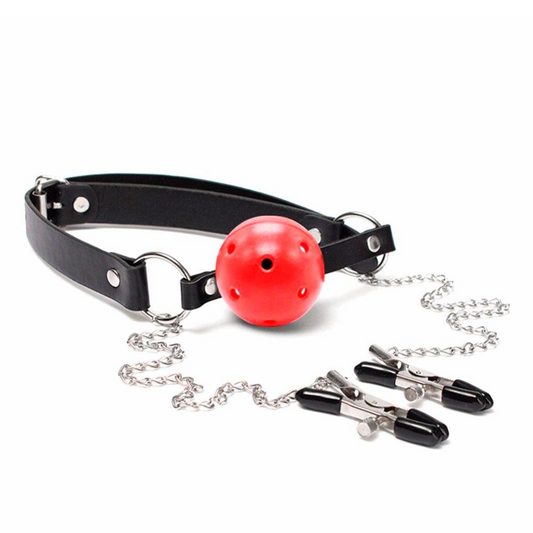 Mordaza de Bola Ball Gag con Pezonera Jatt