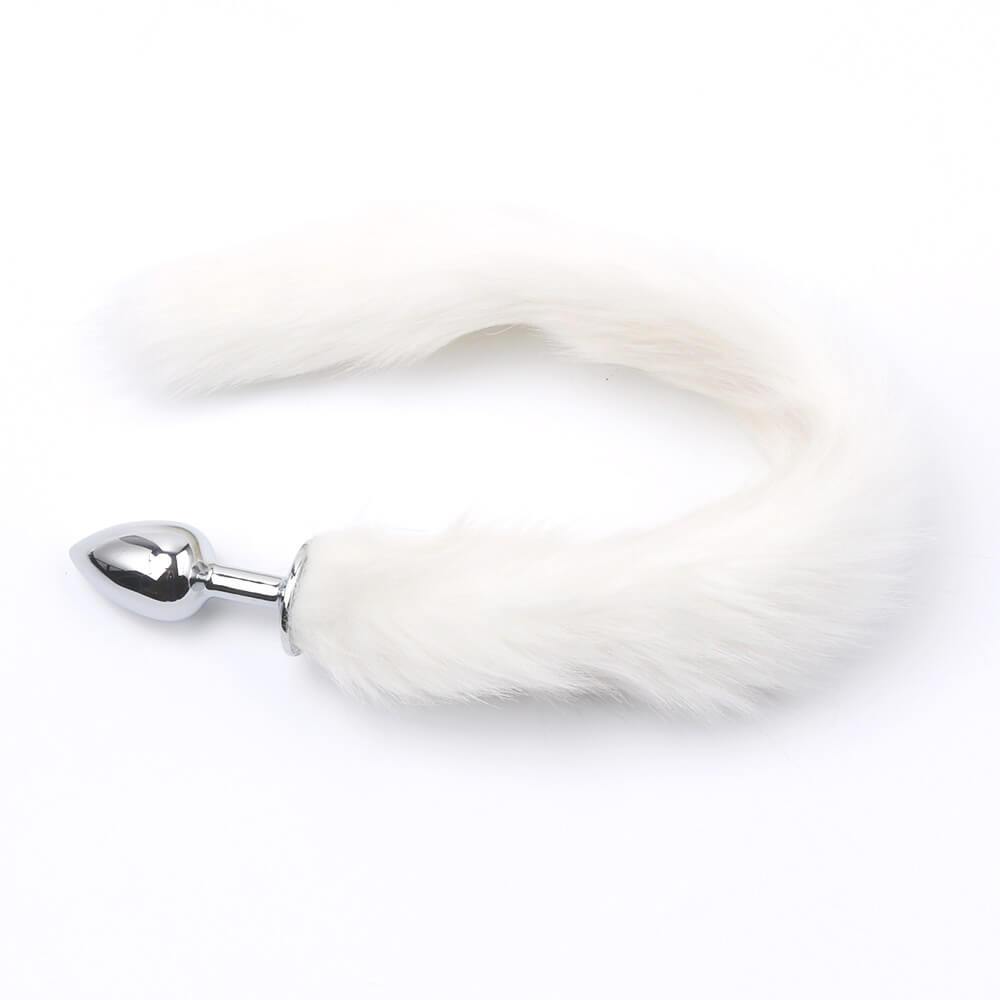 Plug Metálico Cola de Zorro Talla M Blanco - La Maleta Rosada Sex Shop