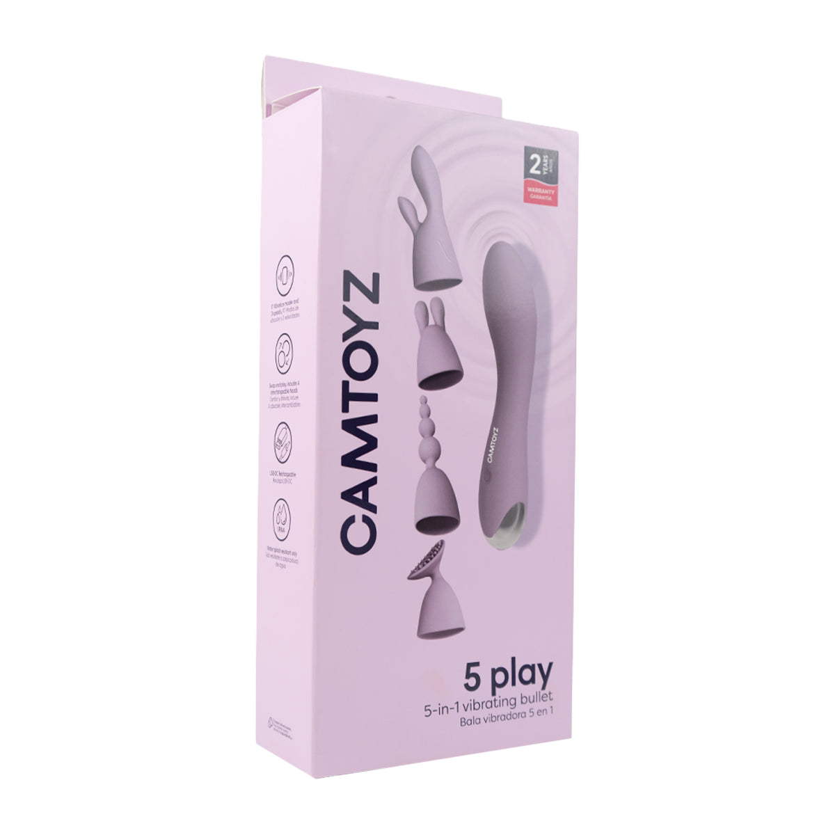 Bala Vibradora 5 Play con 4 Cabezales Camtoyz - La Maleta Rosada Bala Vibradora Recargable
