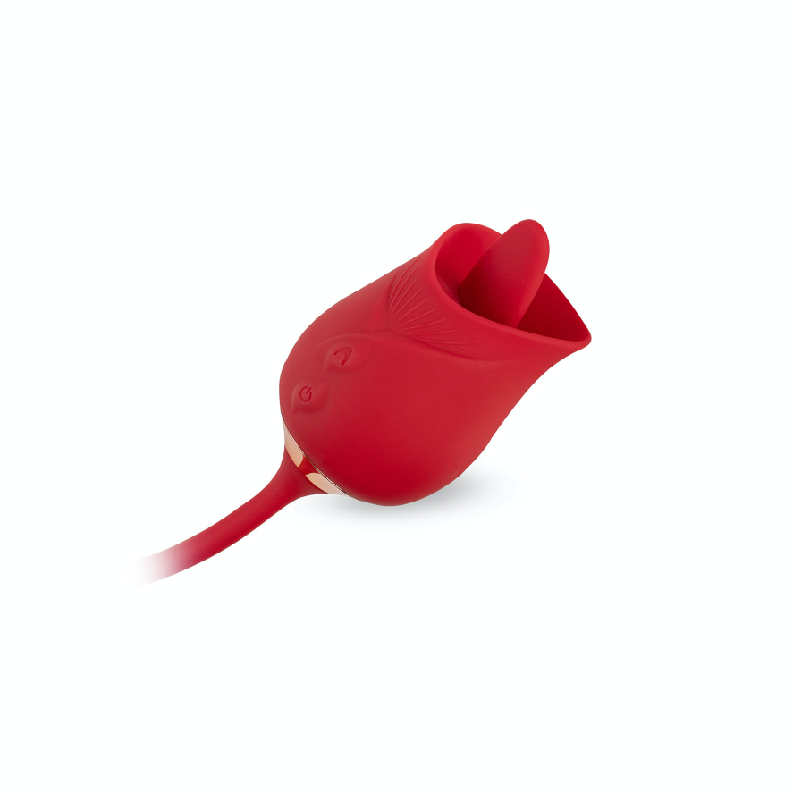 Vibrador de Rosa con Lengua y Empuje Rojo - La Maleta Rosada rosa vibradora