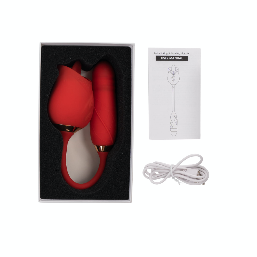 Vibrador de Rosa con Lengua y Empuje Rojo - La Maleta Rosada vibrador con empuje