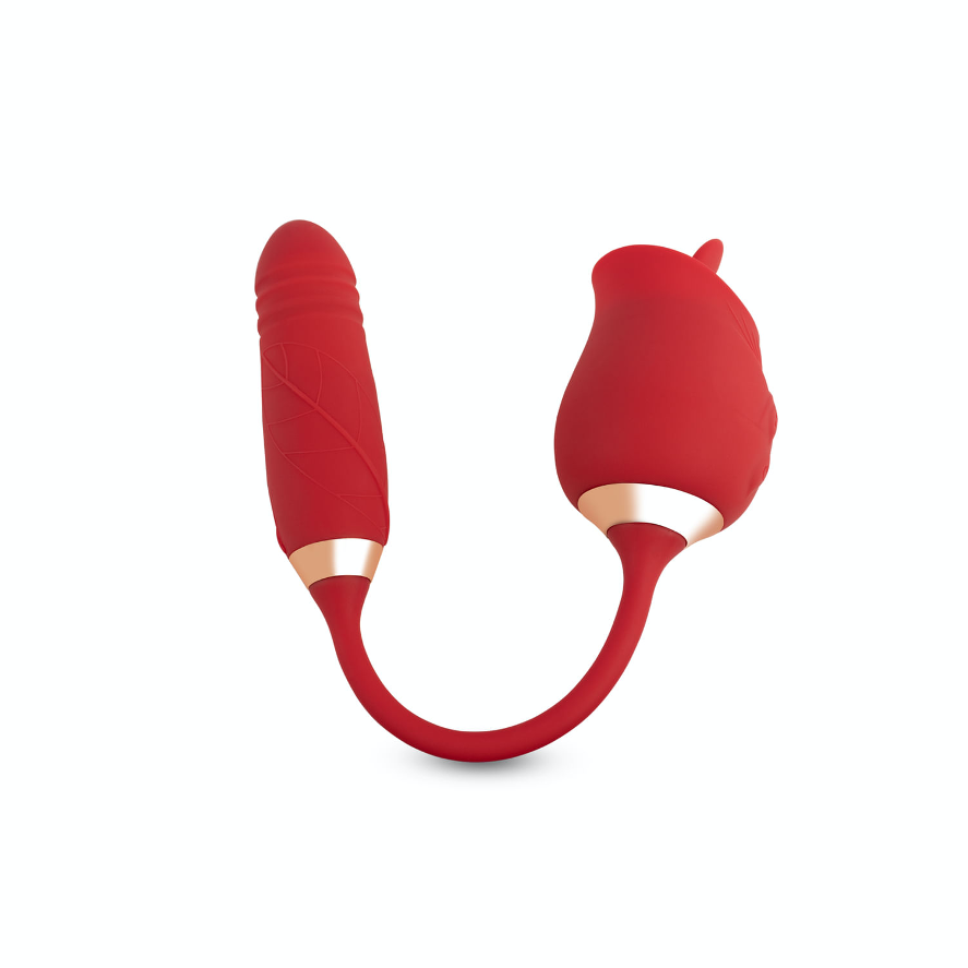 Vibrador de Rosa con Lengua y Empuje Rojo - La Maleta Rosada vibrador de rosa