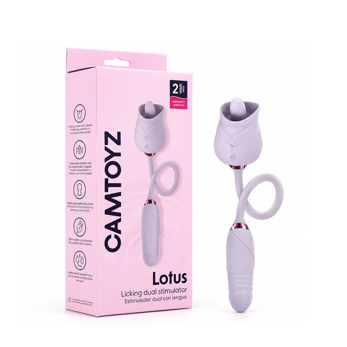 Vibrador Lotus con Lengua y Bala Camtoyz Lila - La Maleta Rosada vibrador con lengua