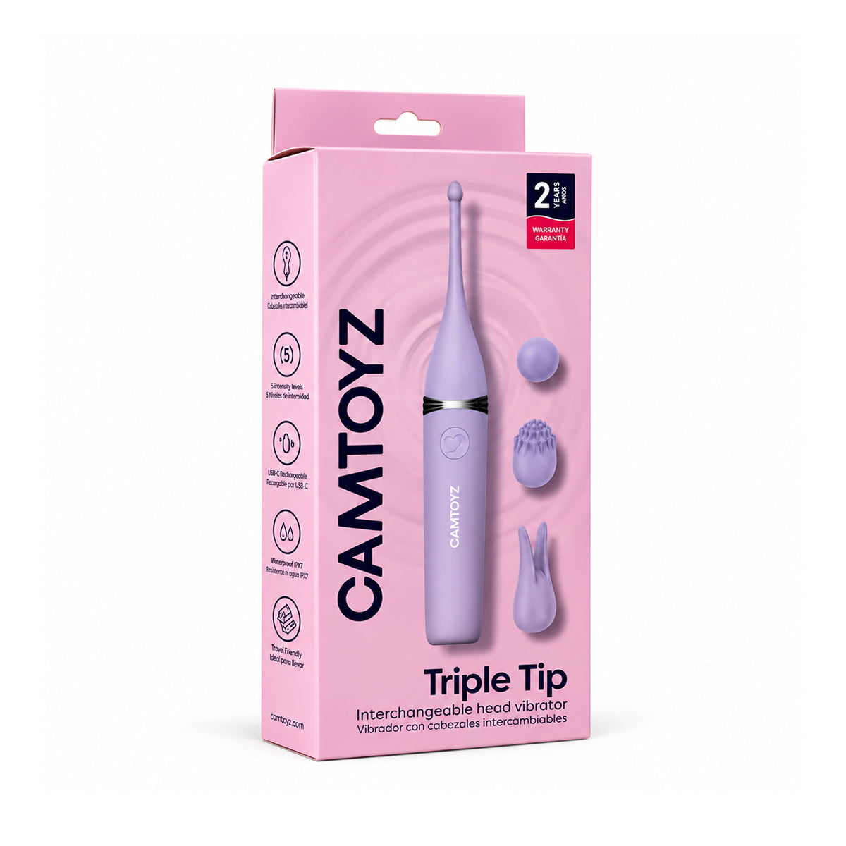 Vibrador Triple Tip con 3 Puntas Camtoyz - La Maleta Rosada estimulador de clítoris y punto G