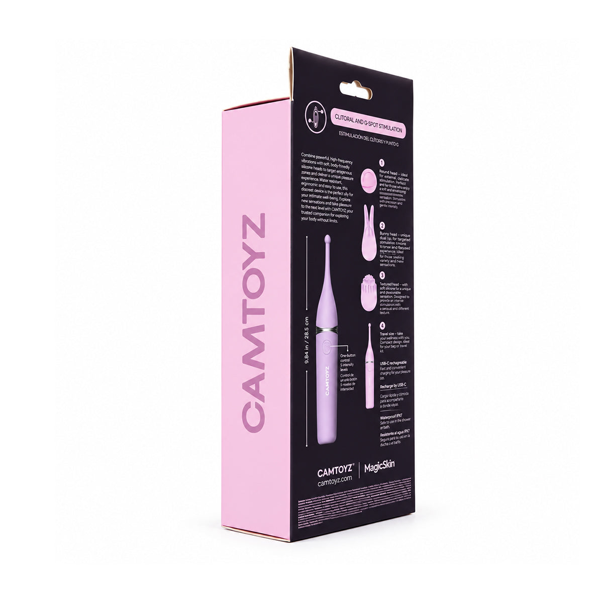 Vibrador Triple Tip con 3 Puntas Camtoyz - La Maleta Rosada vibrador con puntas intercambiables