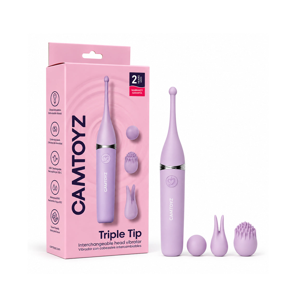 Vibrador Triple Tip con 3 Puntas Camtoyz - La Maleta Rosada vibrador punto G